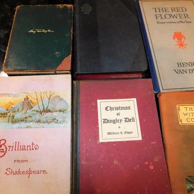 Antique Books - WWI War Poems Christmas Lithos Websters Dictionary Shakespeare