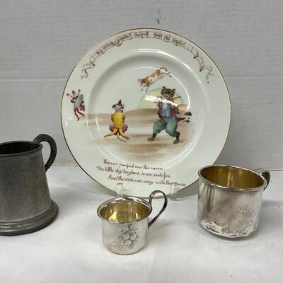 1072 Royal Doulton Childs Plate with Sterling Silver Baby Cups
