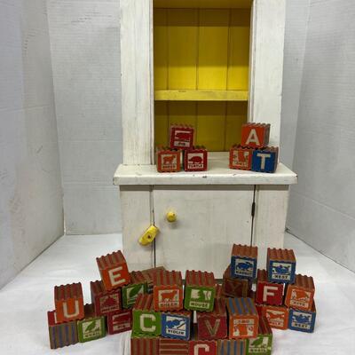 1073 Vintage Childs / Doll Wooden Cabinet with Wooden Blocks