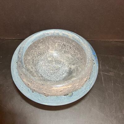 1093  Bubble Art Glass Bowl signed Strombergshyttan