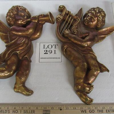 2 Large Vintage Syroco Angel Plaques, 1963