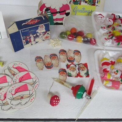 Lot of Older Christmas Decor, Candy Boxes, Santa Scraps, More
