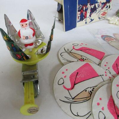 Lot of Older Christmas Decor, Candy Boxes, Santa Scraps, More