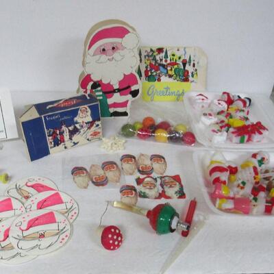Lot of Older Christmas Decor, Candy Boxes, Santa Scraps, More