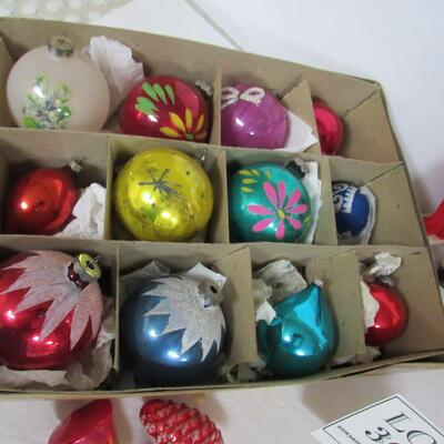 Lot of Vintage Christmas Ornaments and Santa and Mrs Claus Dolls