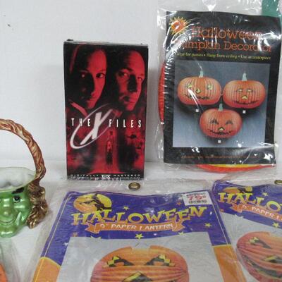 Lot of Halloween Decor and X Files VHS