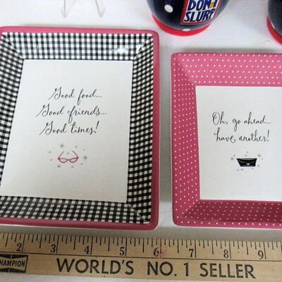 Barbie 45th Anniversary Candy Dishes or Trays and 2 Enesco Queen of the Kitchen Cups