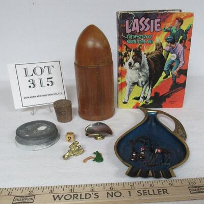 Lot of Stuff: MCM Tray, Bullet Pencil Holder, Lassie Book, More