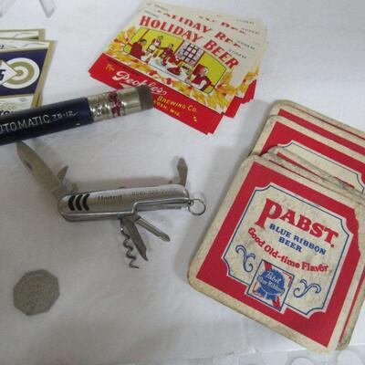Original Antique Beer Bottle Labels, Huge Mechanical Pencil, United Jack Knife, More