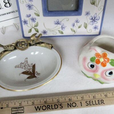 Lefton Soap Dish, Owl Planter and Hallmark Frame