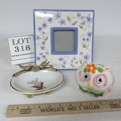 Lefton Soap Dish, Owl Planter and Hallmark Frame