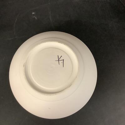 Lot 1098  Earth Spirits Ceramic Art Vase & Signed Oval Etched Glass Bowl