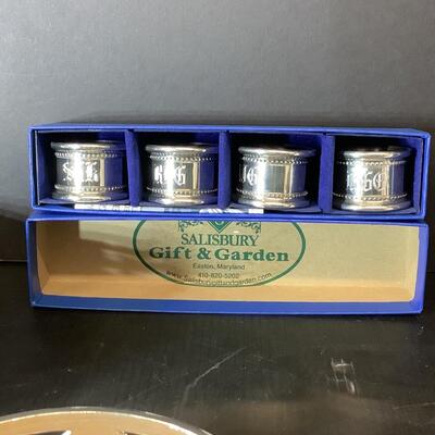 Lot 1099   Danish Silverplate Bowl by Godoy Fraberg, Pewter Coasters, Napkin Ring,& Candlesticks