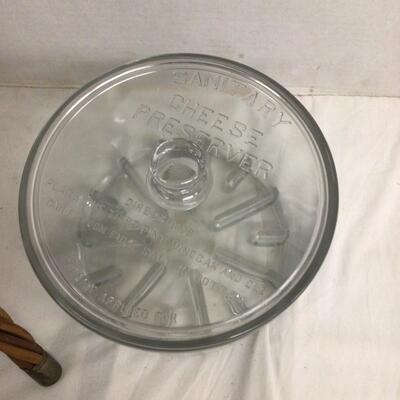 1103 Vintage Glass Cheese Jar and Rattan Rug Beater