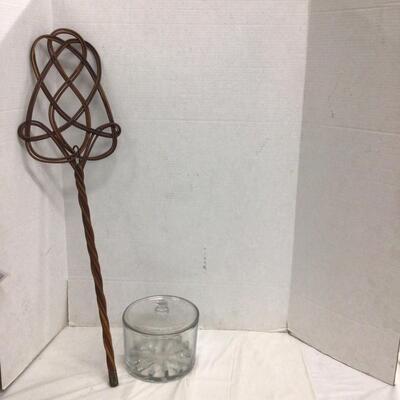 1103 Vintage Glass Cheese Jar and Rattan Rug Beater