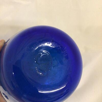 1114 Sand Carved Blue Art Glass Vase by Cynthia Myers