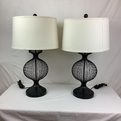 1025 Ethan Allen Kenzie Black Cage Table Lamps