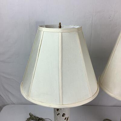 1026 Pair of Signed Pottery Reticulated Lamps