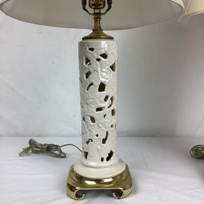 1026 Pair of Signed Pottery Reticulated Lamps