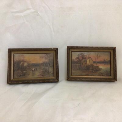 1126 Vintage Handmade Log Cabin with Two Framed Prints