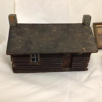 1126 Vintage Handmade Log Cabin with Two Framed Prints