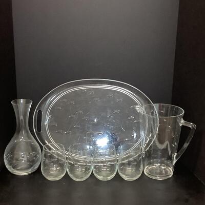 Lot 1109. DANSK Glass & Acrylic Fish Etched Beverage Serving Set