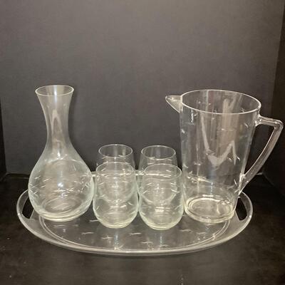 Lot 1109. DANSK Glass & Acrylic Fish Etched Beverage Serving Set