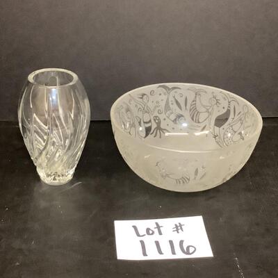 Lot 1116. Mermaid Bowl by Leandra Drum / Signed Crystal Vase