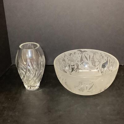 Lot 1116. Mermaid Bowl by Leandra Drum / Signed Crystal Vase