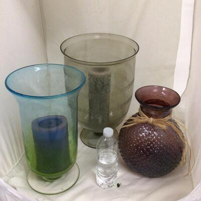 1136 Three Large Hurricane Candle Globes with Boxwood Wreath