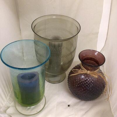 1136 Three Large Hurricane Candle Globes with Boxwood Wreath