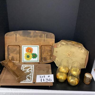 Lot 1130. Mid-Century Modern Bar Set & Wooden Serving Boards