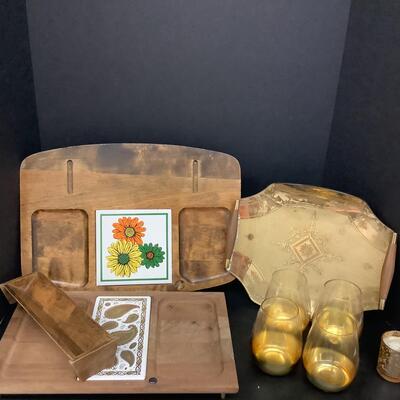 Lot 1130. Mid-Century Modern Bar Set & Wooden Serving Boards