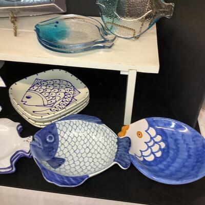 Lot 1134. Glass and Pottery Fish Themed Plates
