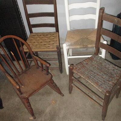 3 Vintage ladderback Chairs/Vintage Child's rocker