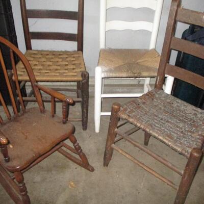 3 Vintage ladderback Chairs/Vintage Child's rocker