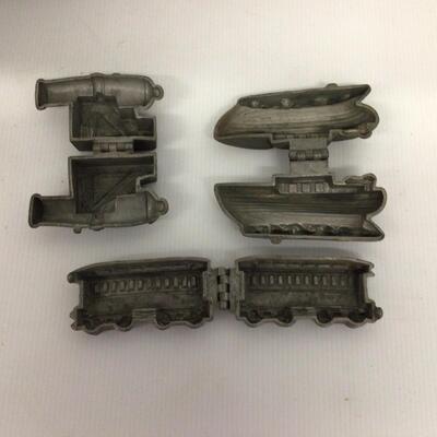 1170 Set of 3 Antique Pewter Eppelsheimer Boat,Cannon, Train Ice Cream Molds