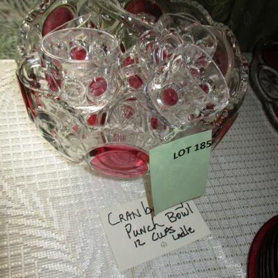 Cranberry Punch Bowl & Glasses w/Ladle