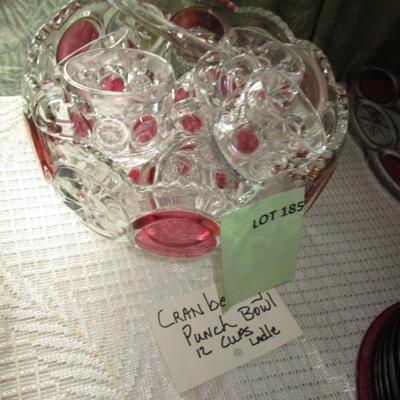 Cranberry Punch Bowl & Glasses w/Ladle