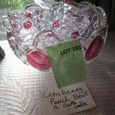 Cranberry Punch Bowl & Glasses w/Ladle