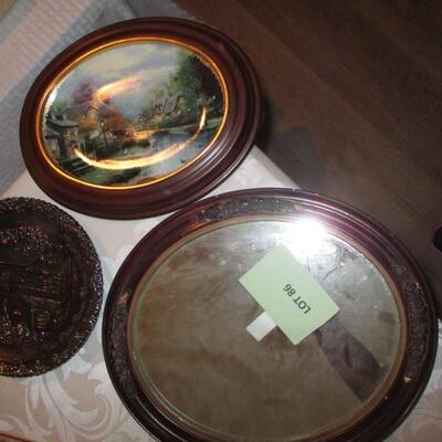 Irridescent Glass Plate, Framed collector plate and Mirror