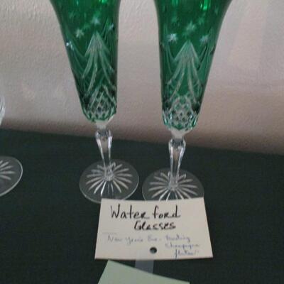 Green Waterford Crystal Flutes