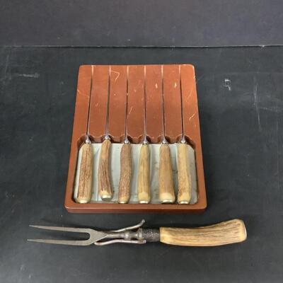 :Lot 1141. Horn Handled Knife Set made in England & Carving Fork