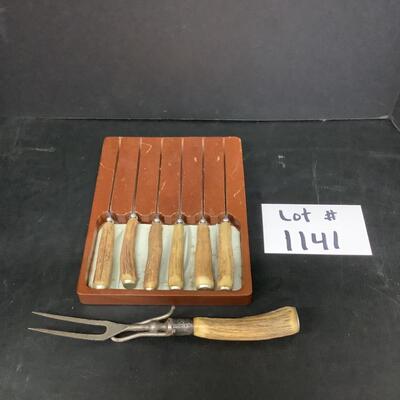 :Lot 1141. Horn Handled Knife Set made in England & Carving Fork