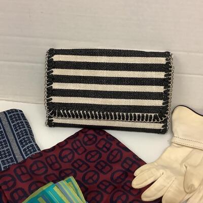 Lot 1153  Vintage Silk Scarves ( Lanvin, Paris/Oscar del Renta )/Vintage Leather Belts/ Vintage Clutch ( Chelsea )