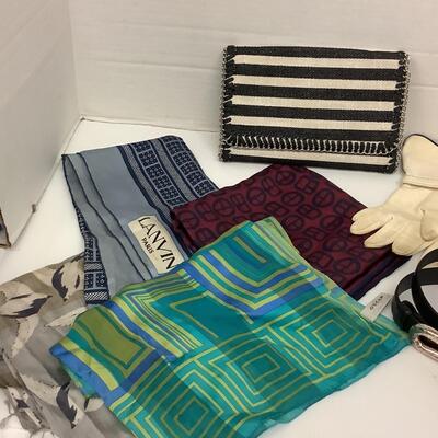 Lot 1153  Vintage Silk Scarves ( Lanvin, Paris/Oscar del Renta )/Vintage Leather Belts/ Vintage Clutch ( Chelsea )