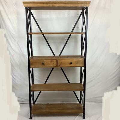 1043 Pier 1 Wood & Iron Weathered Metro Bookcase w/ 2 Drawers