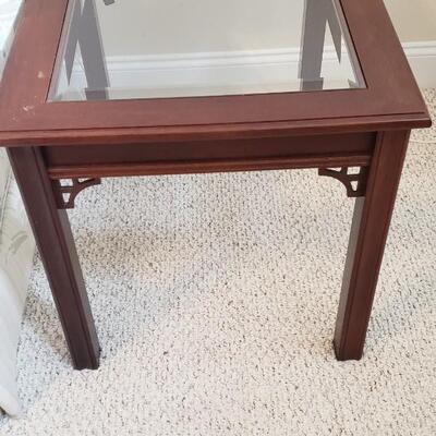 Pair of wood/ Glass end tables