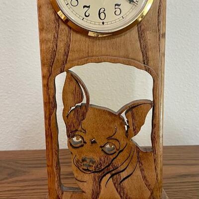 Wood Carved Chihuahua Clock