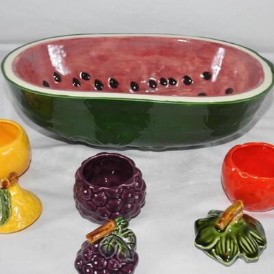 Watermelon serving bowl and fruit jam jars